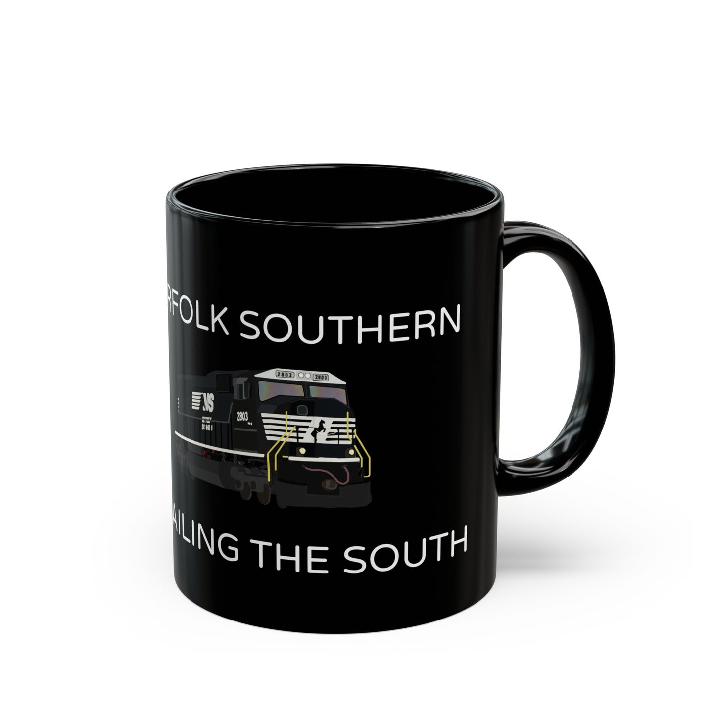 "Norfolk Southern: Derailing the South" - Funny NS Railroad Mug - 11oz (black)